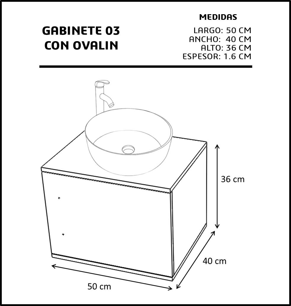 Foto 5 pulgar | Gabinete Flotante para Baño con Ovalín y Monomando