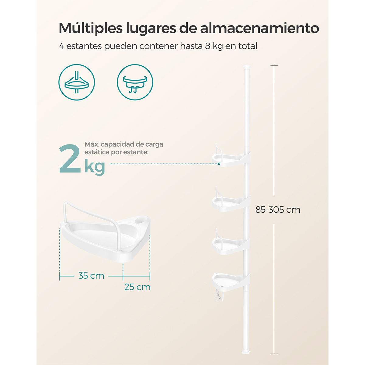 Foto 4 | Organizador para Baño Songmics Blanco Ajustable