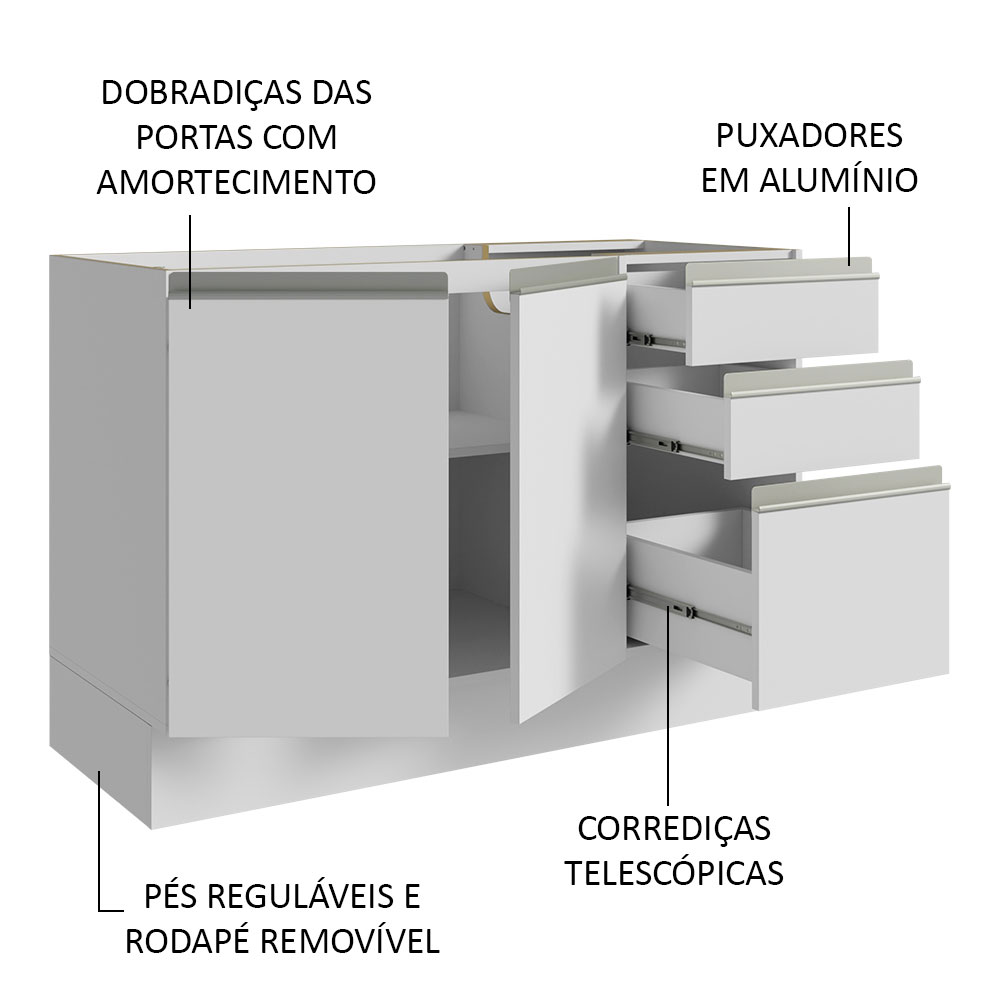 Foto 5 pulgar | Armario para Baño Madesa de 120 cm con 2 Puertas y 3 Cajones Blanco