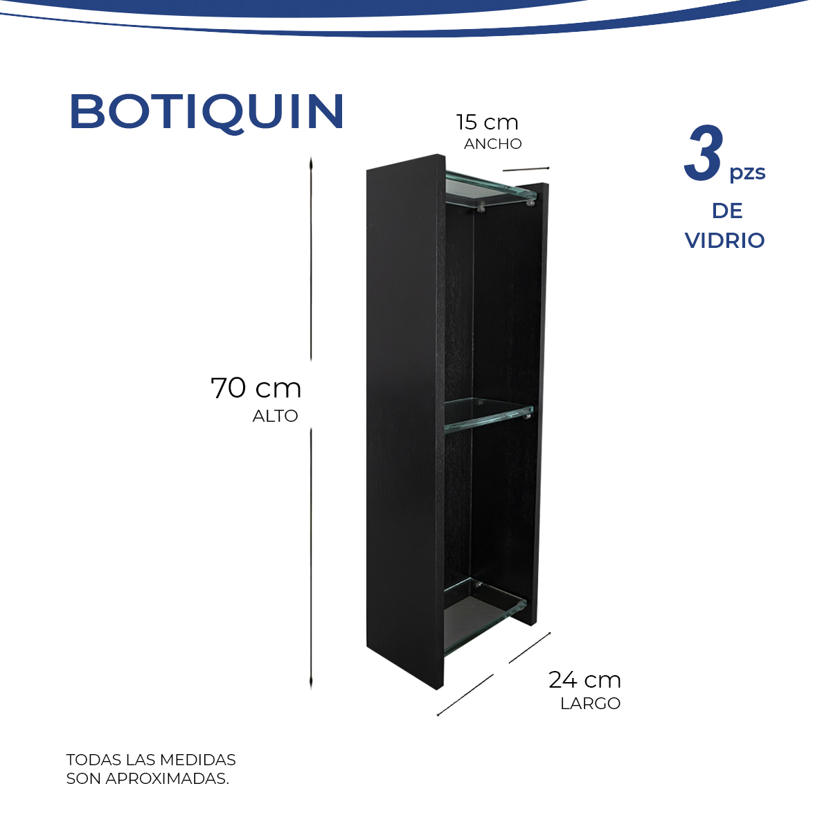 Foto 5 pulgar | Mueble Botiquín Negro Con Repisas De Cristal Marca Gravita