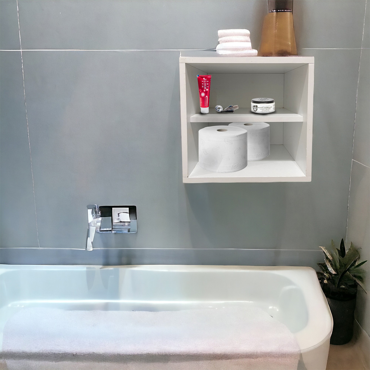 Foto 4 pulgar | Buró Flotante Gris para Baño MDF Antihumedad + Bocina Bluetooth