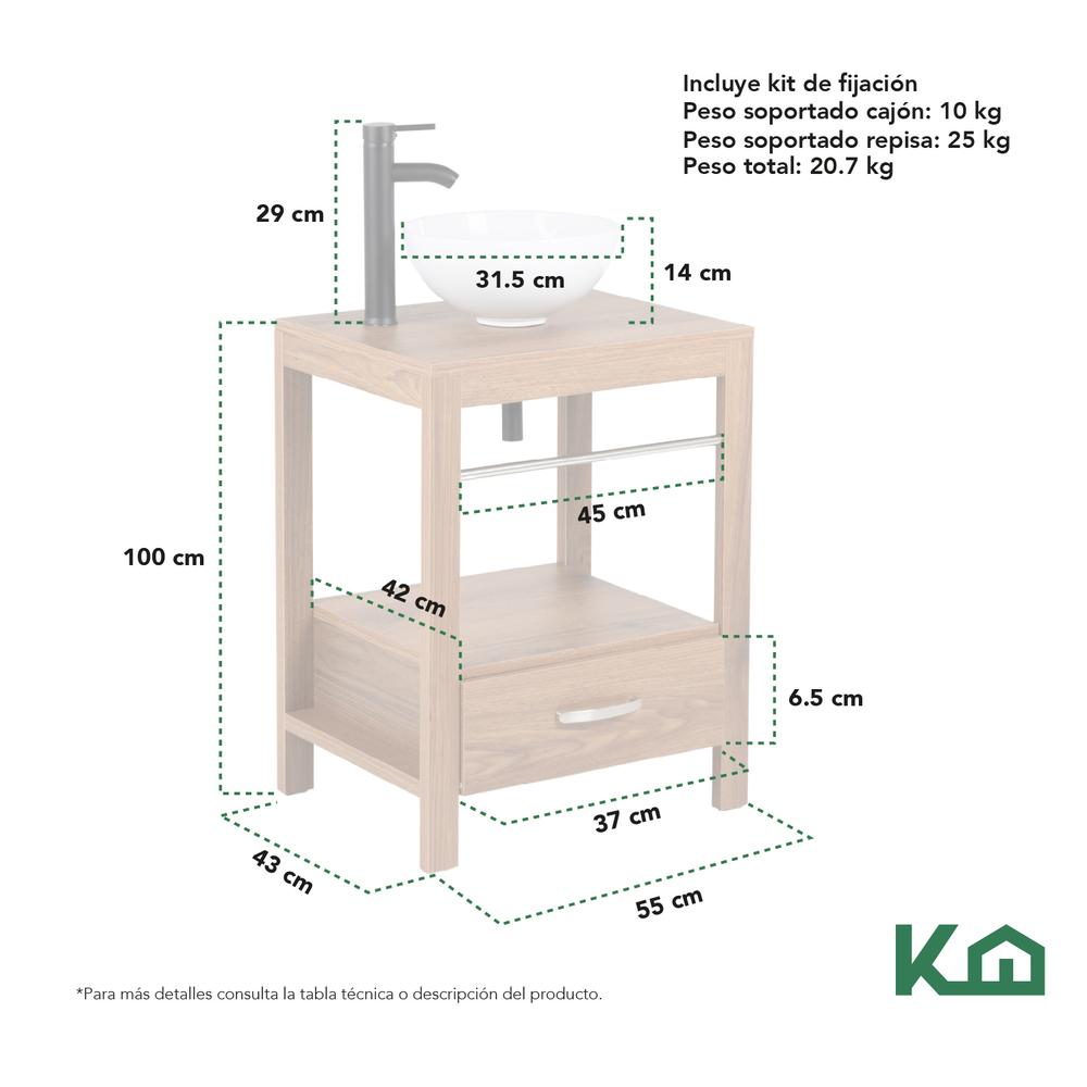 Foto 7 pulgar | Mueble Gabinete Para Baño Lavamanos Lavabo Ovalin Toallero