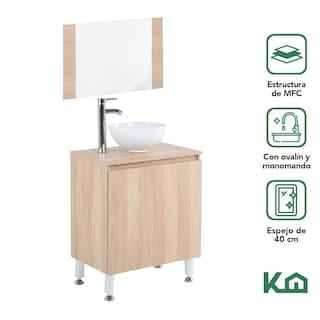 Foto 3 | Mueble Gabinete Para Baño Lavamanos Con Espejo Lavabo Ovalin