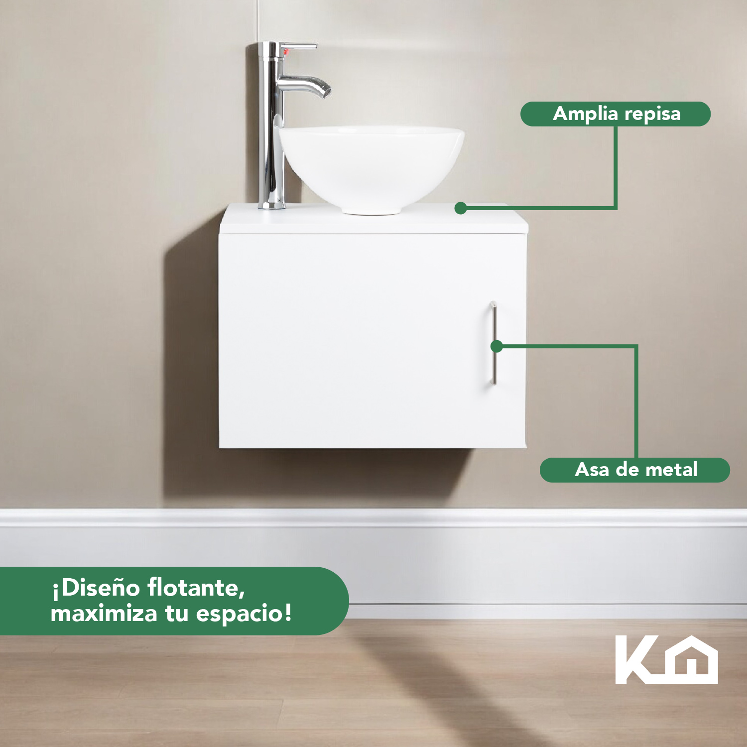 Foto 6 pulgar | Mueble Gabinete Para Baño Lavamanos Flotante Lavabo Completo