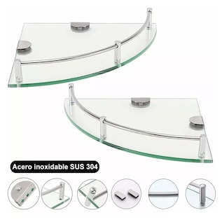 Foto 4 | Repisas Esquineras De Vidrio P/baño Cristal Templano 4 Pzs