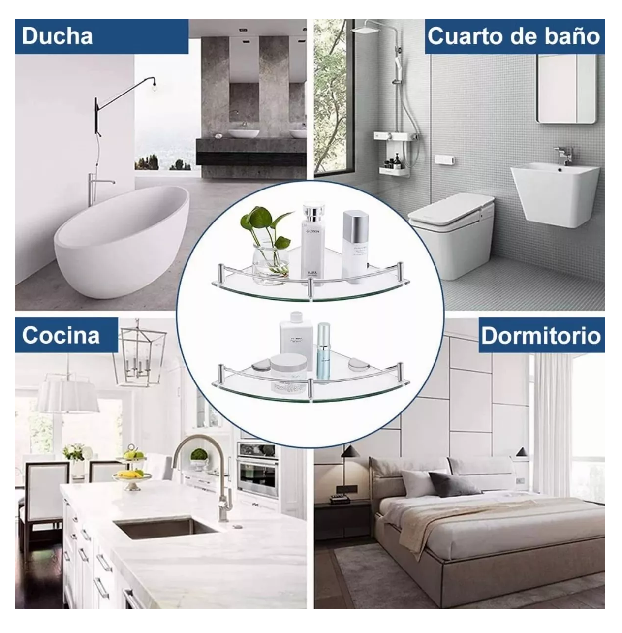 Foto 4 pulgar | Repisas Esquineras De Vidrio P/baño Cristal Templano 6 Pzs