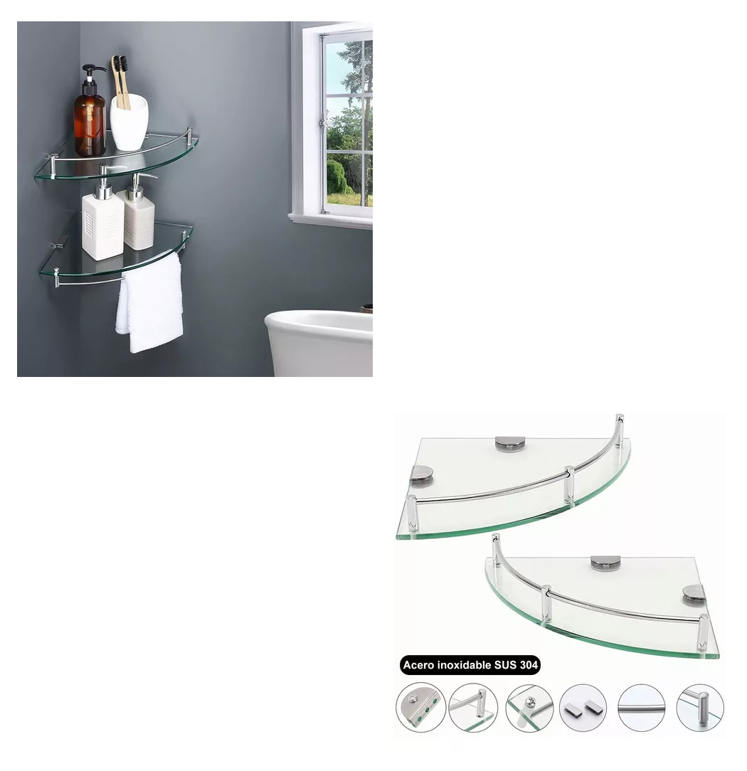 Foto 5 pulgar | Repisas Esquineras De Vidrio P/baño Cristal Templano 6 Pzs