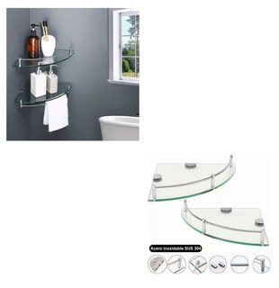 Foto 4 | Repisas Esquineras De Vidrio P/baño Cristal Templano 6 Pzs