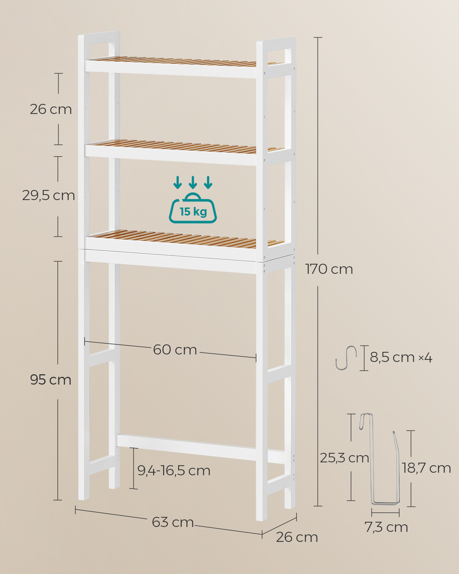 Foto 7 | Organizador de Baño Songmics para Inodoro 3 Niveles