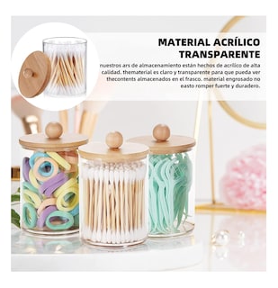 Foto 5 | Organizador De Baño De Bambú Con 4 Bastoncillos De Algodón Transparente Tapa Cafe Claro
