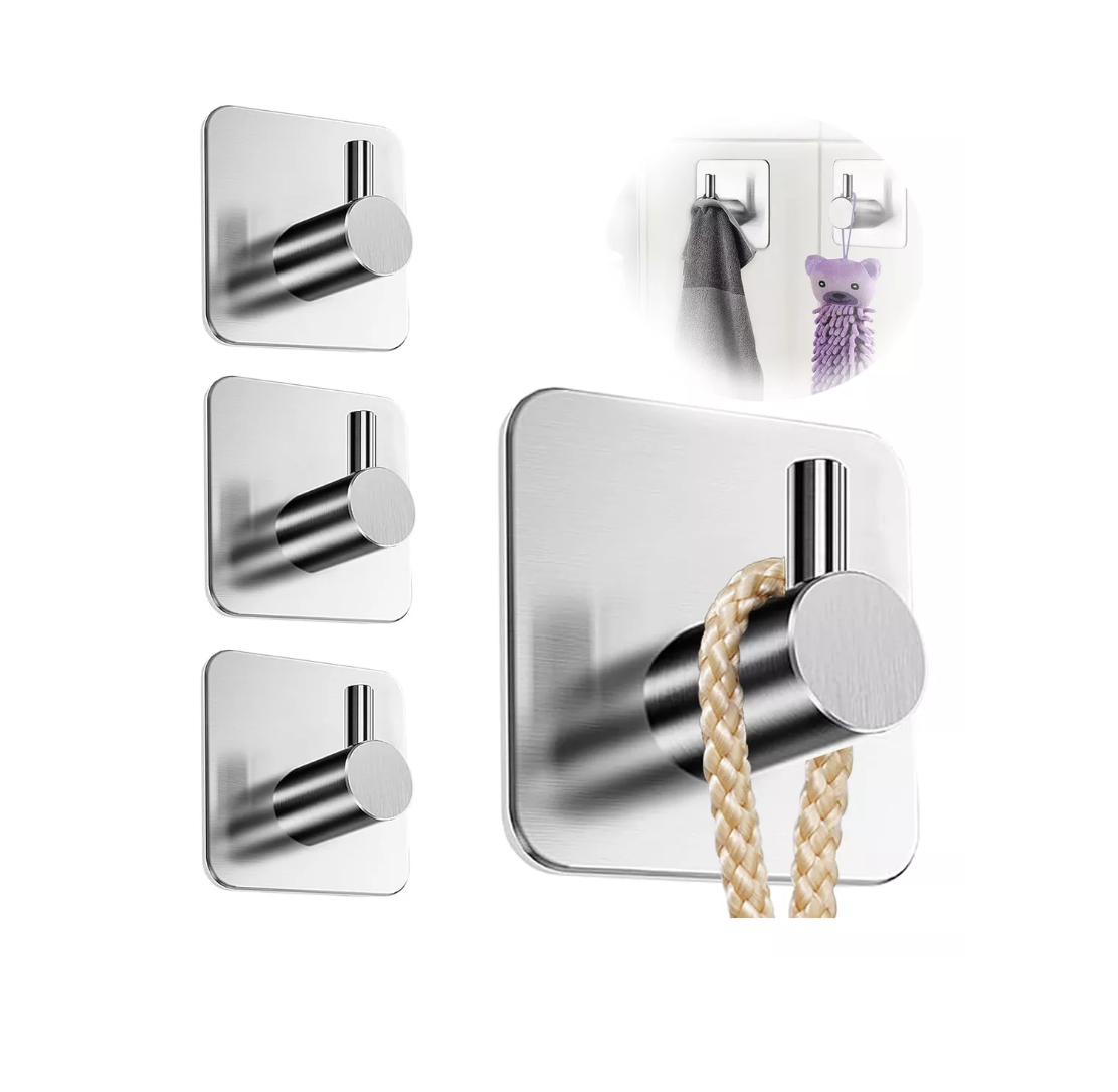 Ganchos Adhesivos de Acero Inoxidable para Baño - Set de 4 Piezas