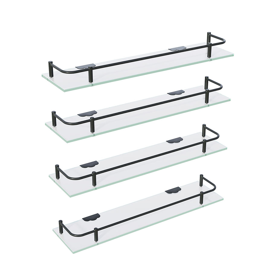 Foto 1 | Esatto Set De 4 Repisas De Vidrio Rectas Para Baño 40 X 10 Cms Herrajes Negros