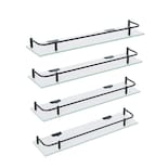 Esatto Set De 4 Repisas De Vidrio Rectas Para Baño 40 X 10 Cms Herrajes Negros