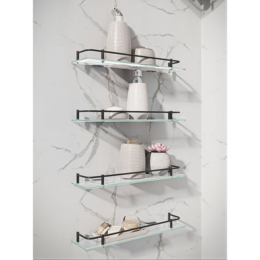 Foto 2 | Esatto Set De 4 Repisas De Vidrio Rectas Para Baño 40 X 10 Cms Herrajes Negros