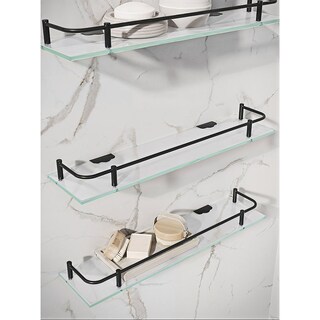 Foto 3 | Esatto Set De 4 Repisas De Vidrio Rectas Para Baño 40 X 10 Cms Herrajes Negros