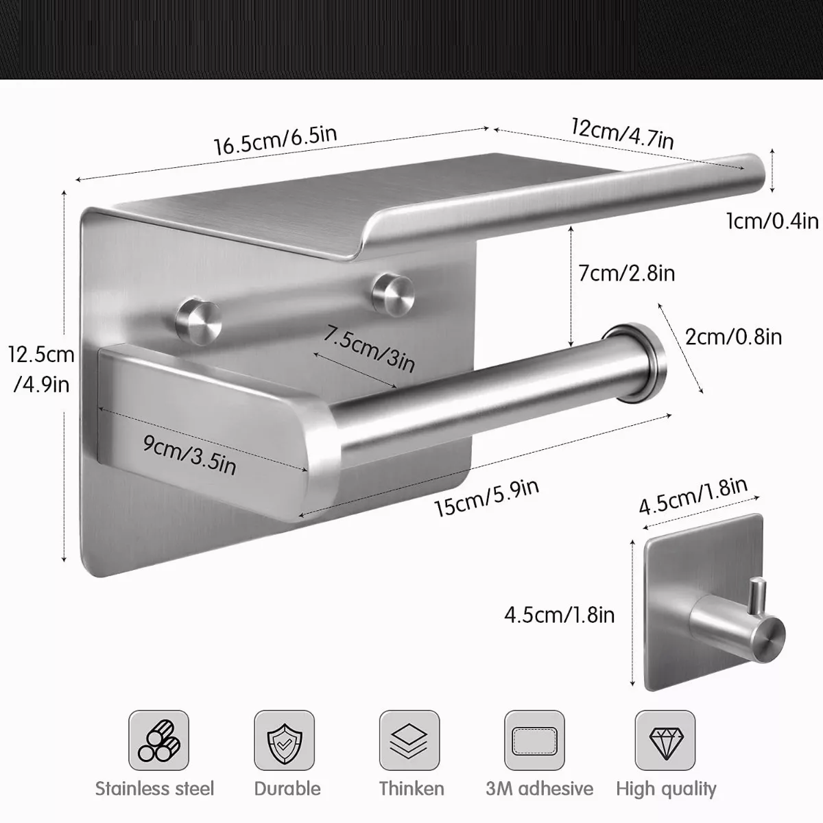 Foto 3 pulgar | Portarrollo De Papel Higiénico Y Estante Inoxidable 2ganchos Eo Safe Imports Esi-16342 Plata