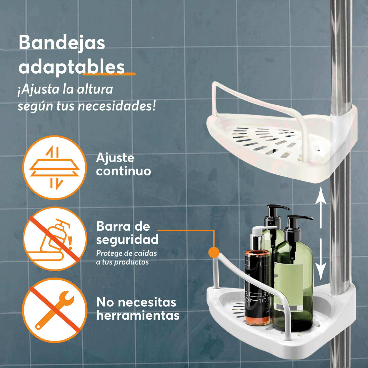 Foto 4 pulgar | Archy Esquinero Para Baño Regadera Ajustable 1m A 2.6m Telescopico Resistente Accesorios Para Baño Organizador