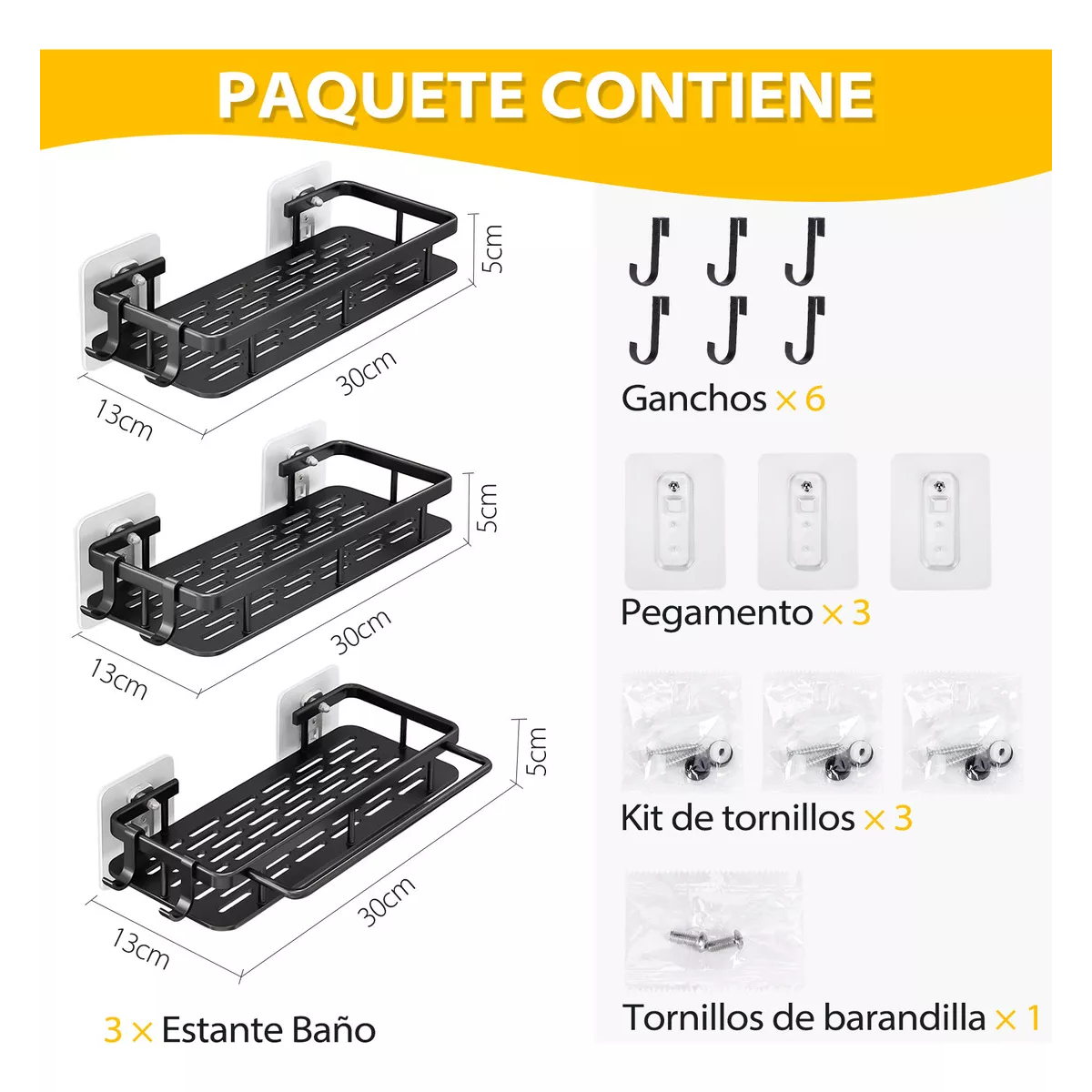 Foto 3 pulgar | Set De 3 Estante Organizador De Baño Eo Safe Imports Esi-17169 Negro