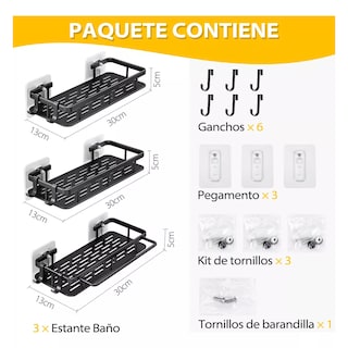 Foto 2 | Set De 3 Estante Organizador De Baño Eo Safe Imports Esi-17169 Negro