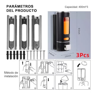 Foto 2 | Dispensador De Jabón Líquido Dispensador Gel Champú 3* Eo Safe Imports Esi-17685 Negro