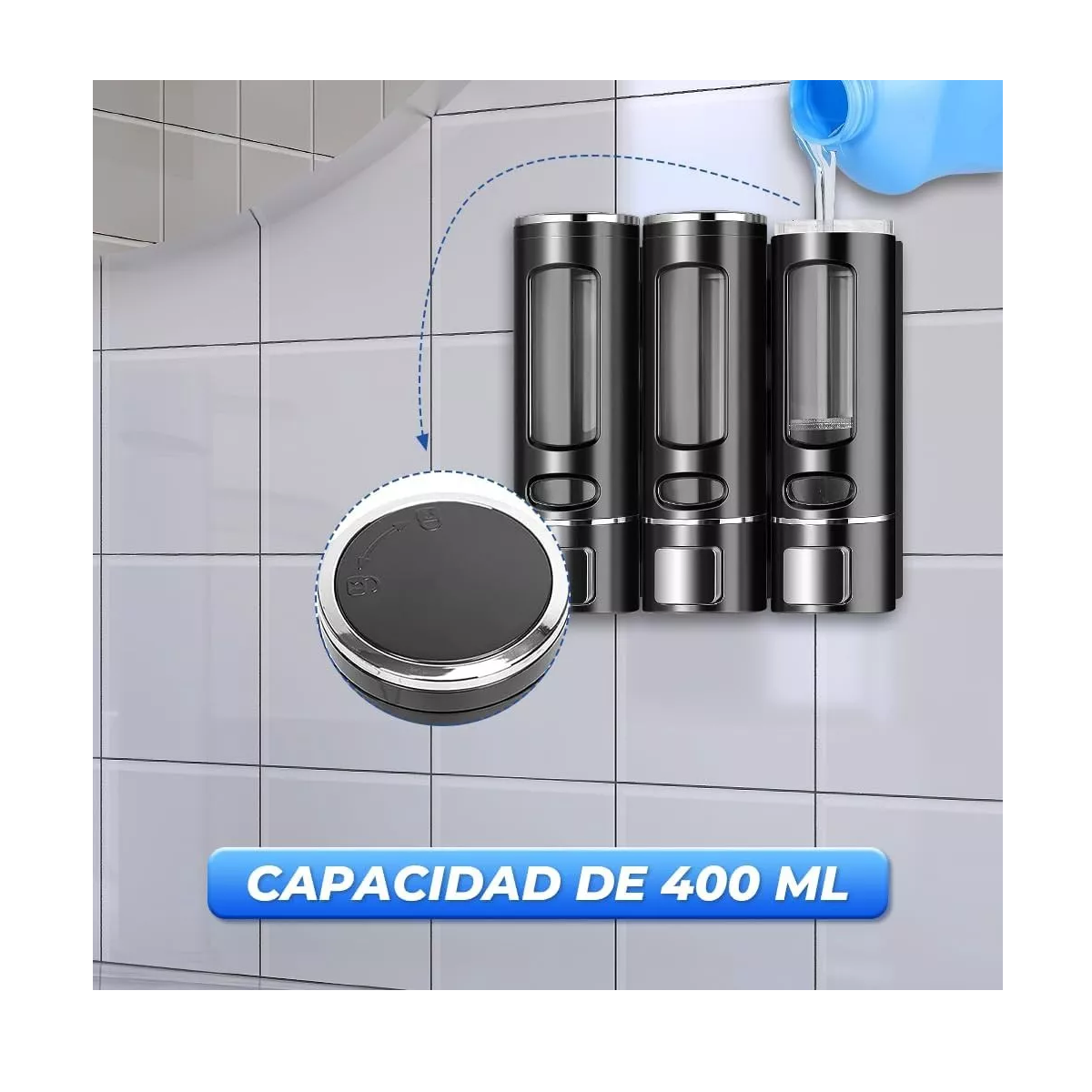 Foto 4 pulgar | Dispensador De Jabón Líquido Dispensador Gel Champú 3* Eo Safe Imports Esi-17685 Negro