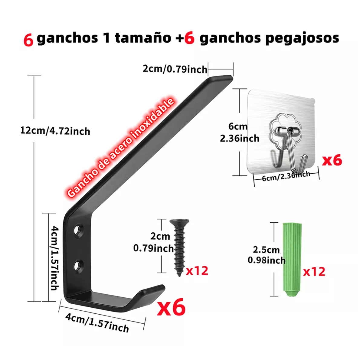 Foto 4 pulgar | Perchero Ganchos Porta Pared 12 piezas Eo Safe Imports Negro
