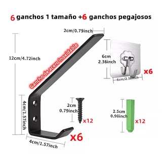 Foto 3 | Perchero Ganchos Porta Pared 12 piezas Eo Safe Imports Negro