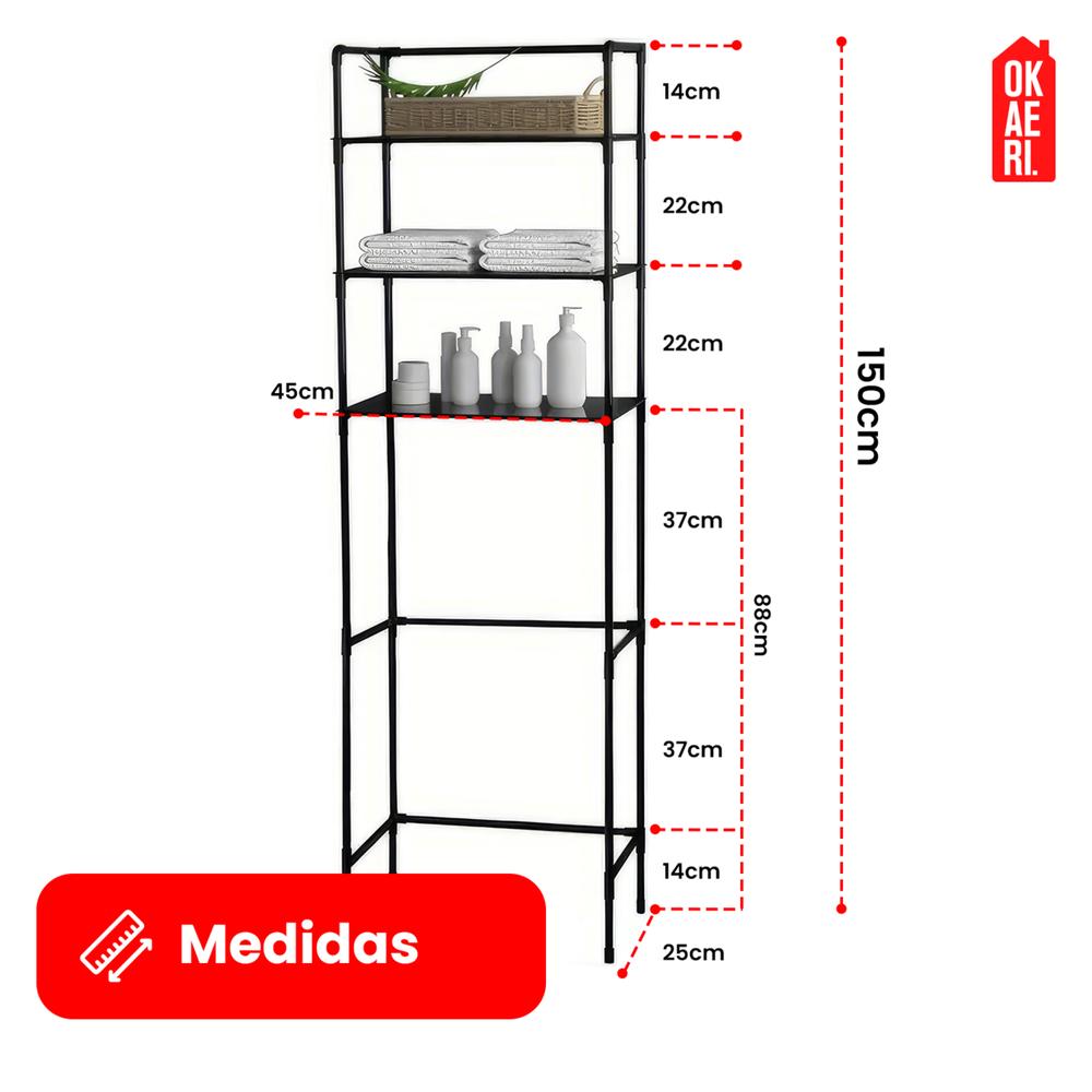Foto 3 pulgar | Rack Organizador De Baño Okaeri Estante Inodoro Sanitario Regadera