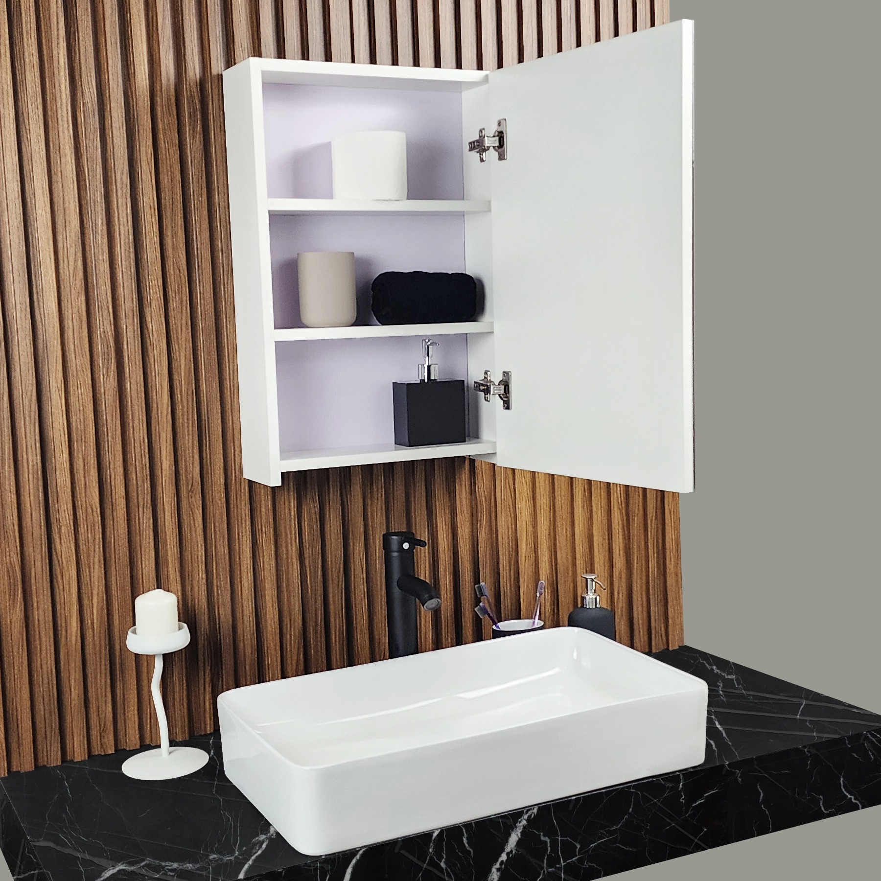 Esatto  Espejo Botiquín Rectangular 60 X 40 X 14 Cms Ayna Blanco