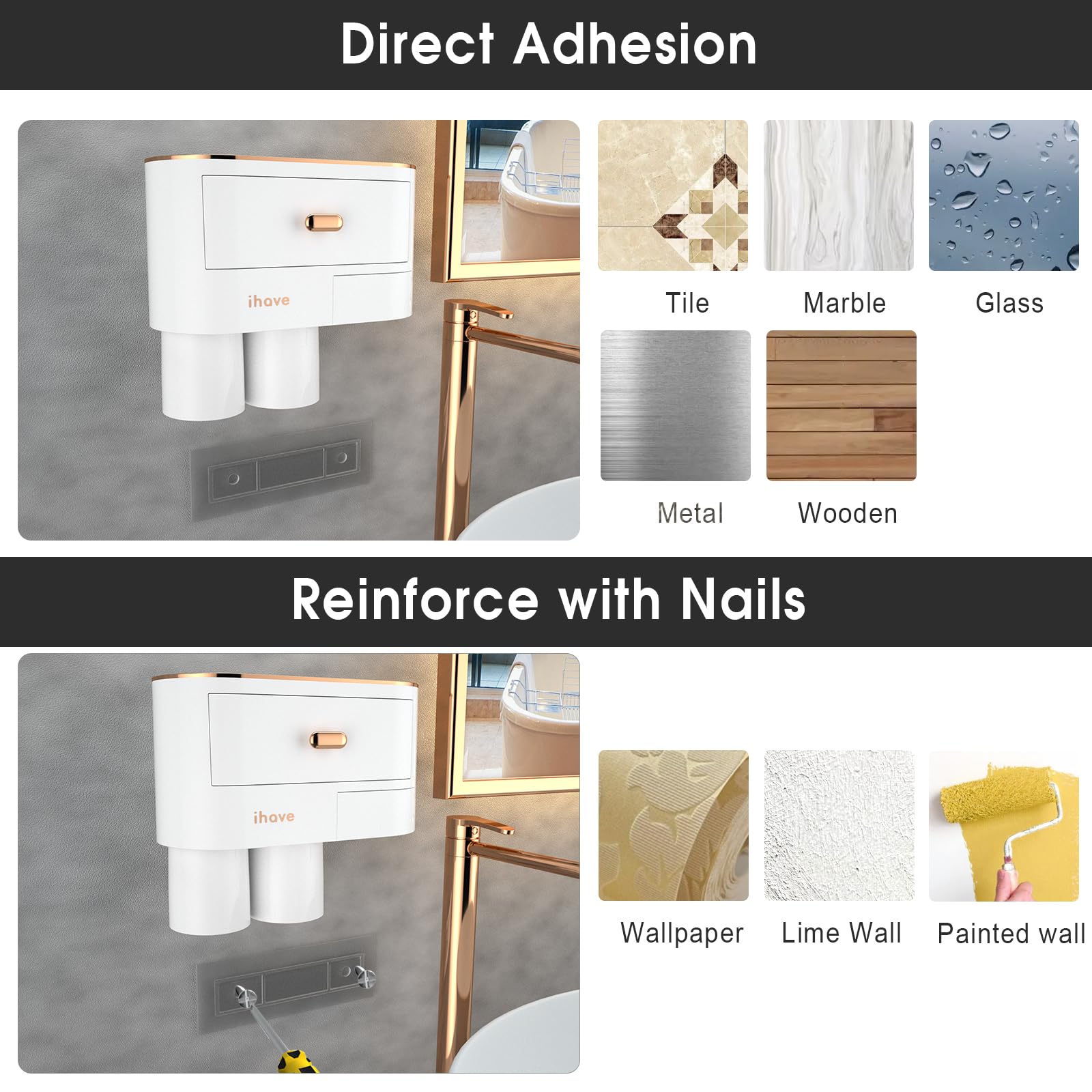 Foto 5 pulgar | Organizador de Baño iHave Montado en la Pared con 2 Tazas para Baño - Venta Internacional