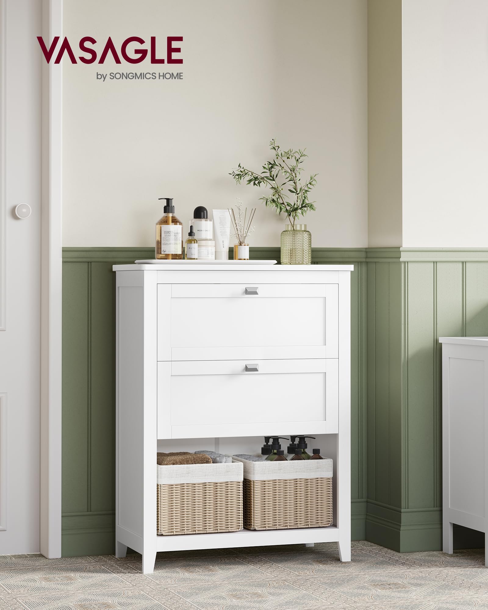 Foto 2 | Vasagle Mueble De Baño, Armario De Baño, 30 X 60 X 80 Cm, 2 Cajones, 2 Cestas, Aparador, Blanco Nube Mbbc545w02