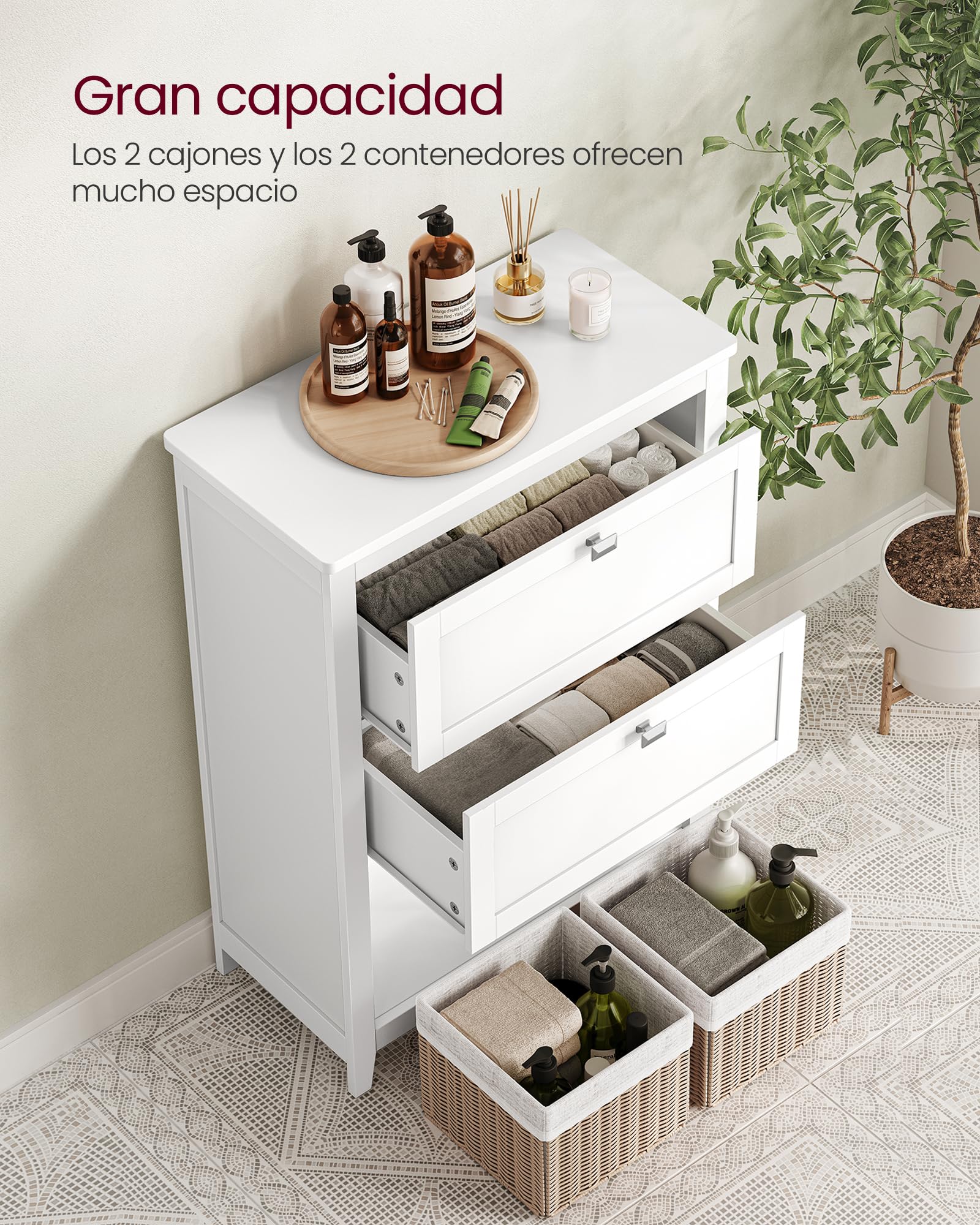 Foto 4 pulgar | Vasagle Mueble De Baño, Armario De Baño, 30 X 60 X 80 Cm, 2 Cajones, 2 Cestas, Aparador, Blanco Nube Mbbc545w02