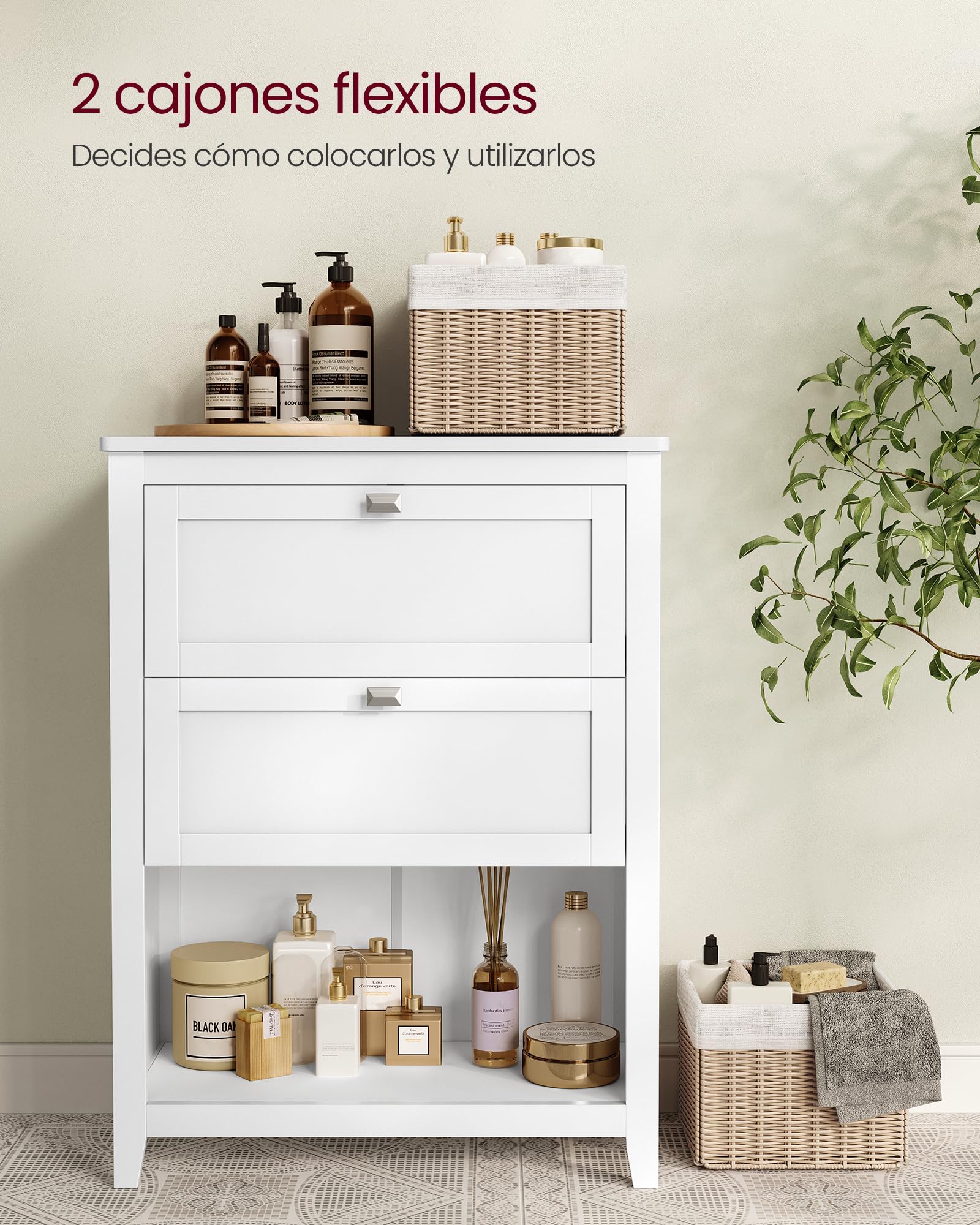 Foto 6 | Vasagle Mueble De Baño, Armario De Baño, 30 X 60 X 80 Cm, 2 Cajones, 2 Cestas, Aparador, Blanco Nube Mbbc545w02