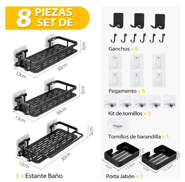 Foto 3 pulgar | Set Xtellar De 8 Estante Organizador De Acero Inoxidable Regadera De Baño Incluye 2 Repisas Para Jabón Y 3 Soportes
