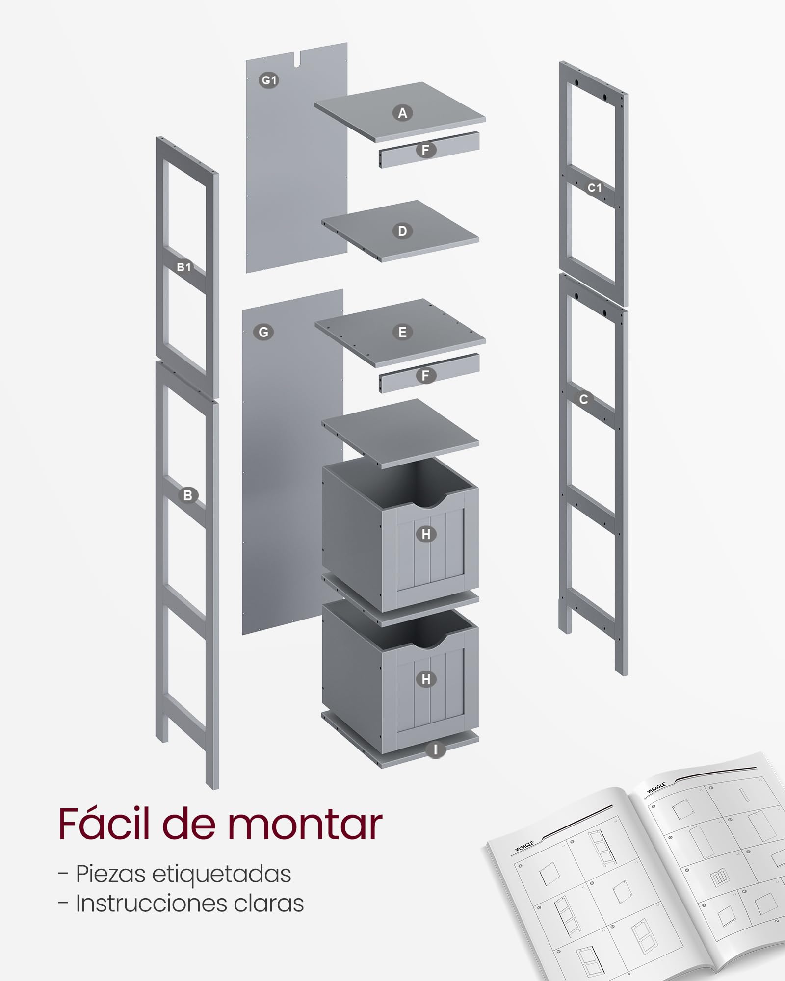 Foto 7 | Armario de Baño Vasagle con 2 Cajones y 3 Estantes