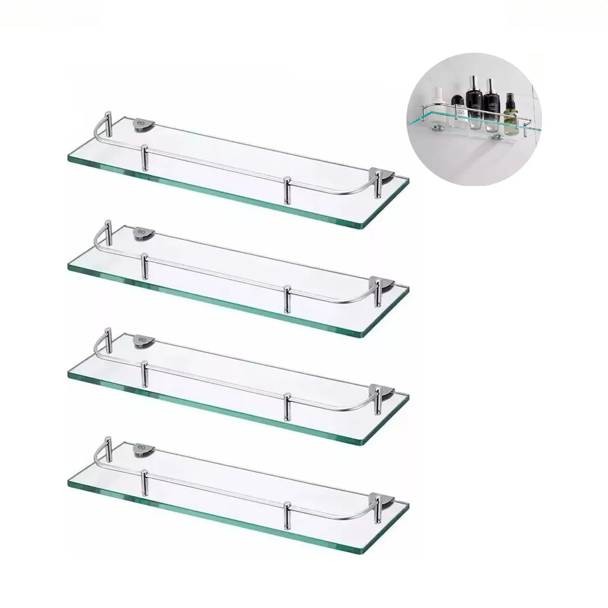 Foto 2 pulgar | Repisas Para Baño Cuadrado De Vidrio 4 Piezas Eo Safe Imports Esi-18903 Transparente