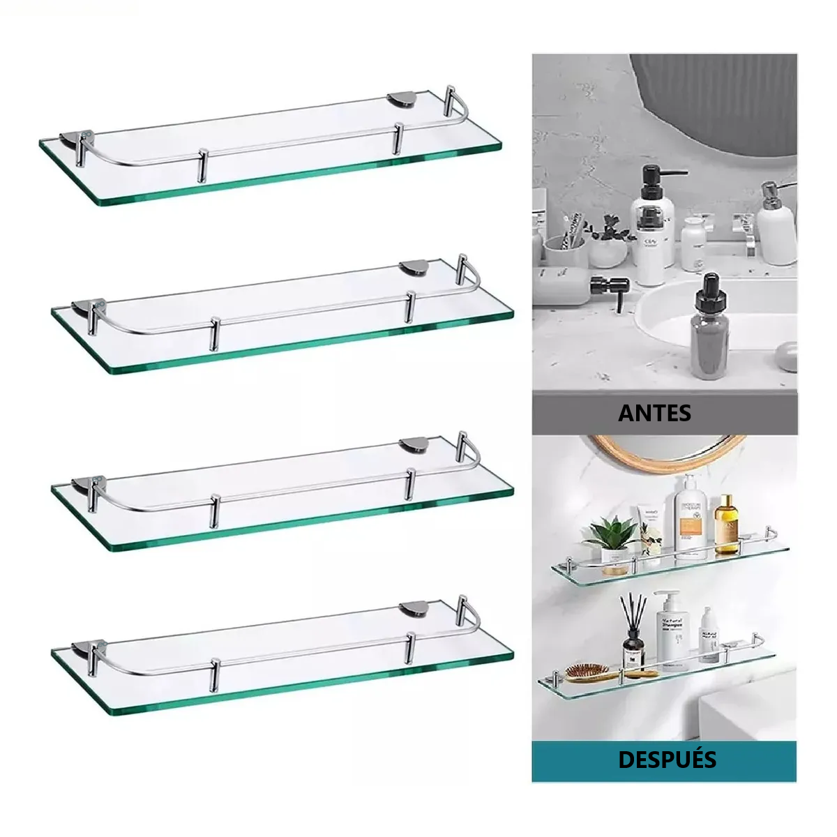 Foto 2 | Repisas Para Baño Cuadrado De Vidrio 4 Piezas Eo Safe Imports Esi-18903 Transparente