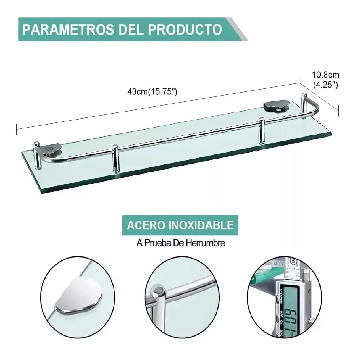 Foto 4 pulgar | Repisas Para Baño Cuadrado De Vidrio 4 Piezas Eo Safe Imports Esi-18903 Transparente