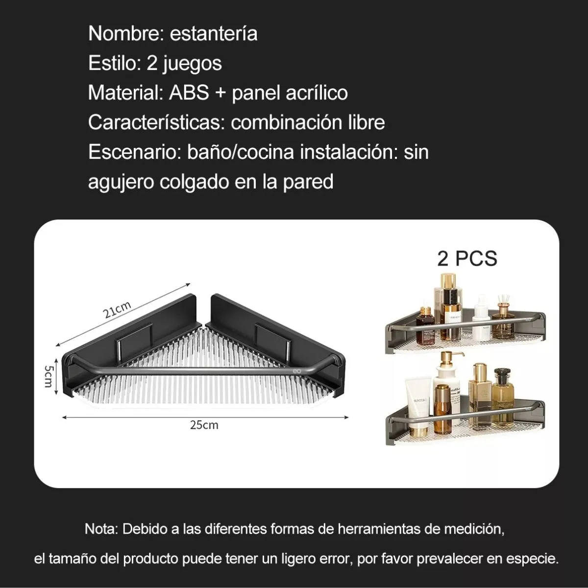 Foto 4 pulgar | Duo Estante De Almacenamiento De Esquina Para Baño Y Jaboneras Eo Safe Imports Esi-18906 Negro