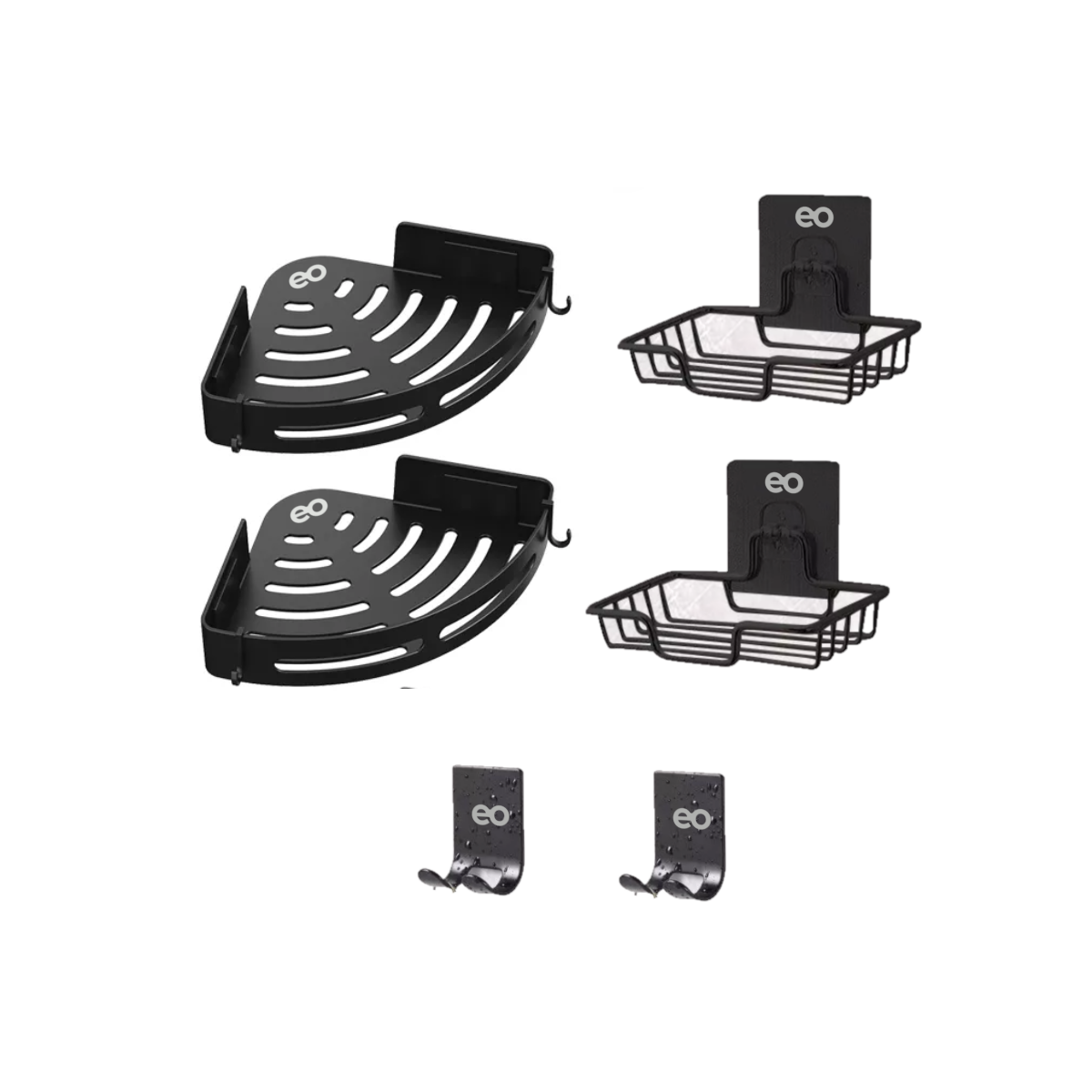 Set Estante De Almacenamiento De Esquina Para Baño Y Jaboneras 6 Unidades Eo Safe Imports Esi-18882 Negro