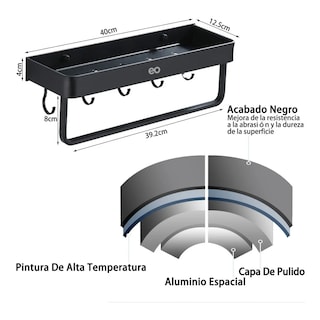 Foto 2 | Estante de Baño Negro