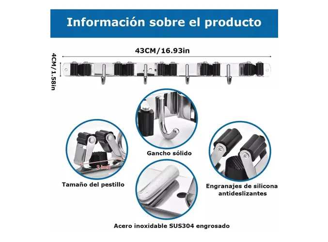 Foto 3 pulgar | 2pcs Xtellar Acero Inoxidable Organizador De Escobas