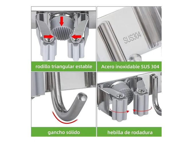 Foto 5 pulgar | Acero Xtellar Inoxidable Organizador De Escobas 4 Acortar 5