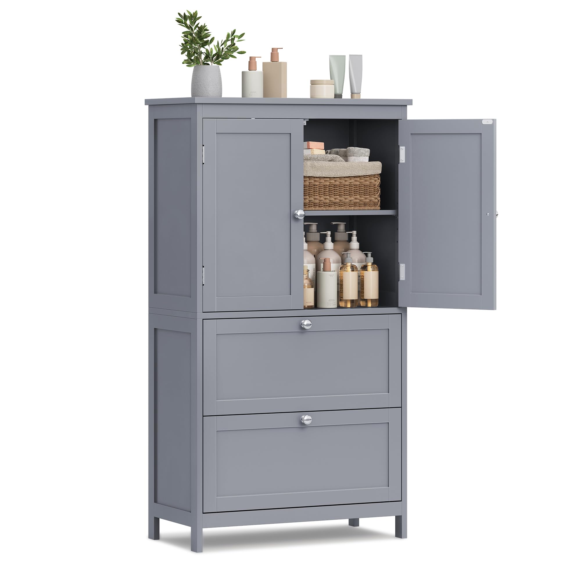 Armario De Suelo Para Baño Vasagle Con 2 Cajones, Color Gris Tórtola - Venta Internacional.