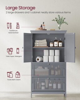 Foto 3 | Armario De Suelo Para Baño Vasagle Con 2 Cajones, Color Gris Tórtola - Venta Internacional.