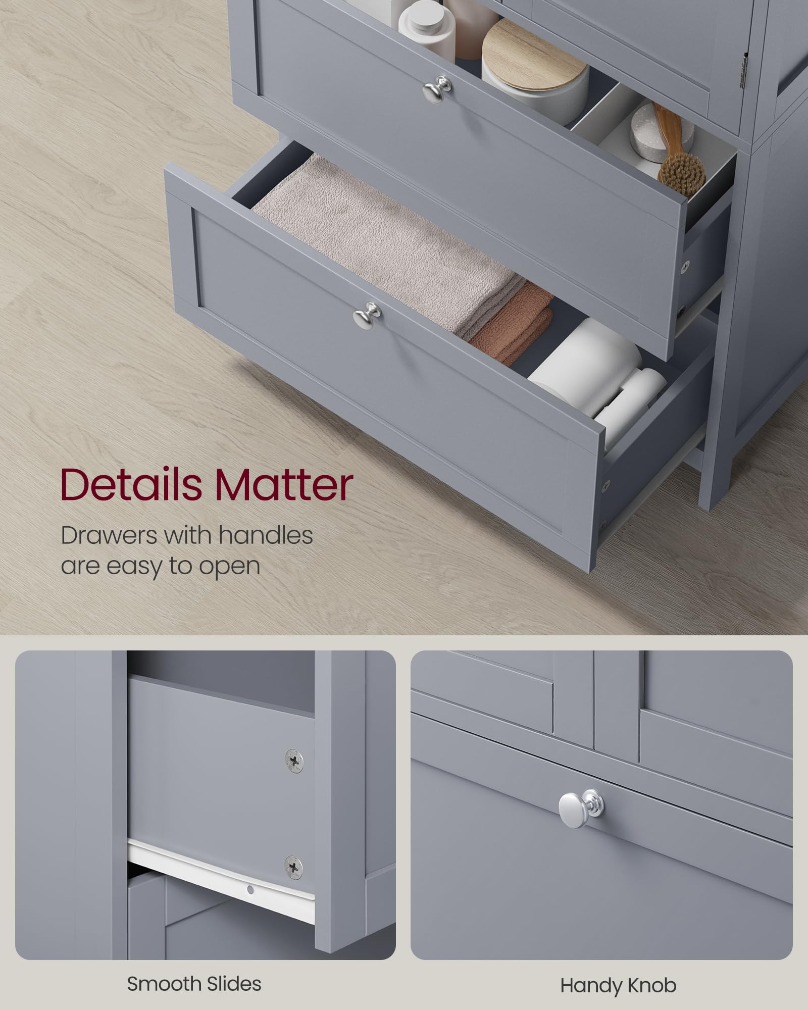 Foto 6 | Armario De Suelo Para Baño Vasagle Con 2 Cajones, Color Gris Tórtola - Venta Internacional.