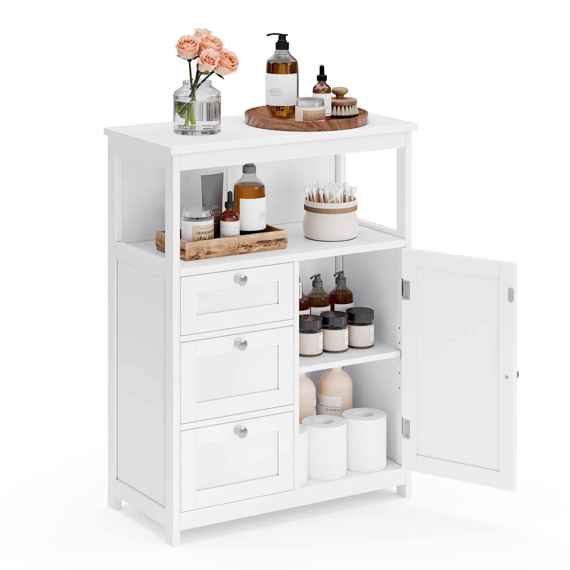 Armario De Suelo Para Baño Vasagle Con 3 Cajones, Color Blanco - Venta Internacional.