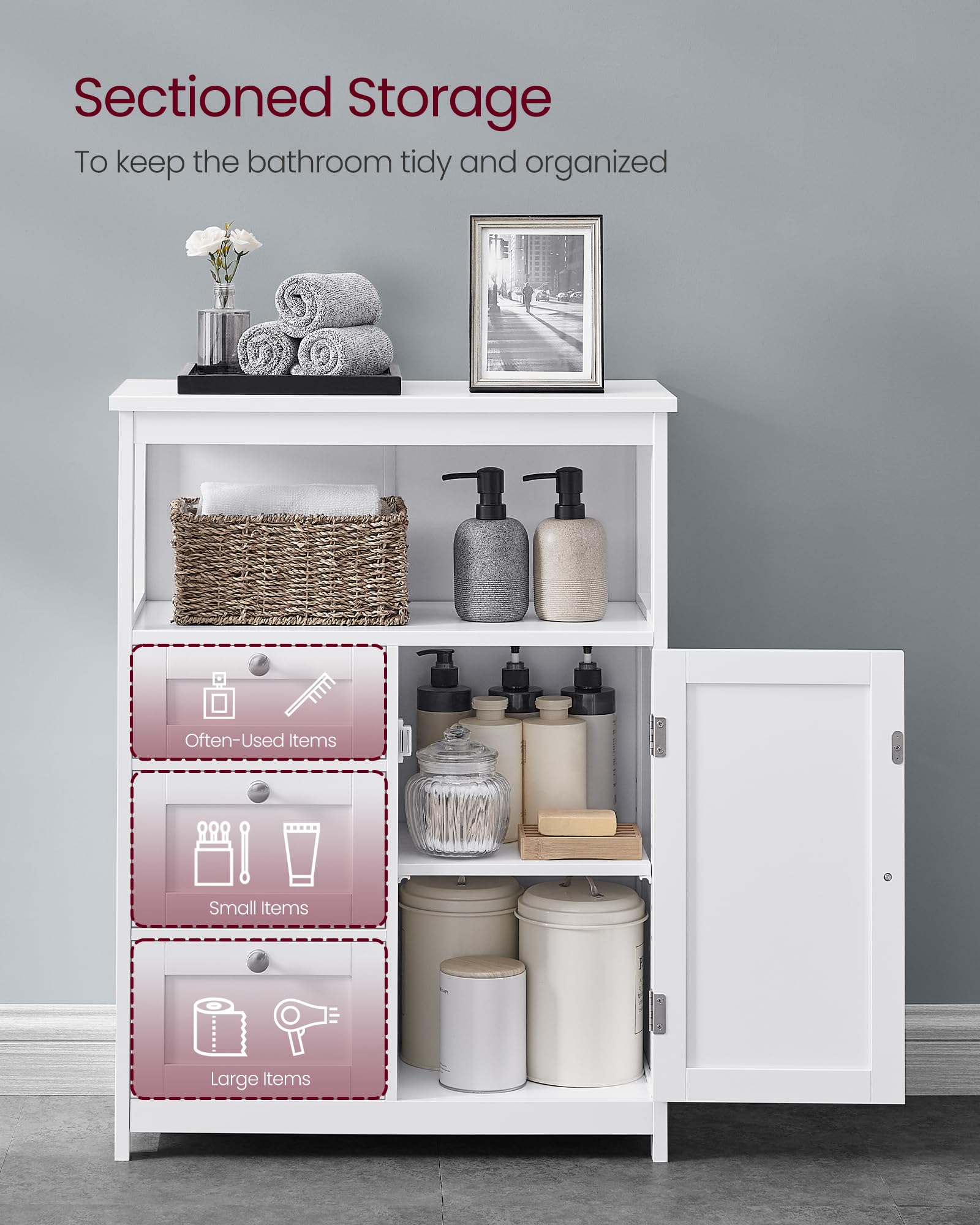 Foto 3 | Armario De Suelo Para Baño Vasagle Con 3 Cajones, Color Blanco - Venta Internacional.