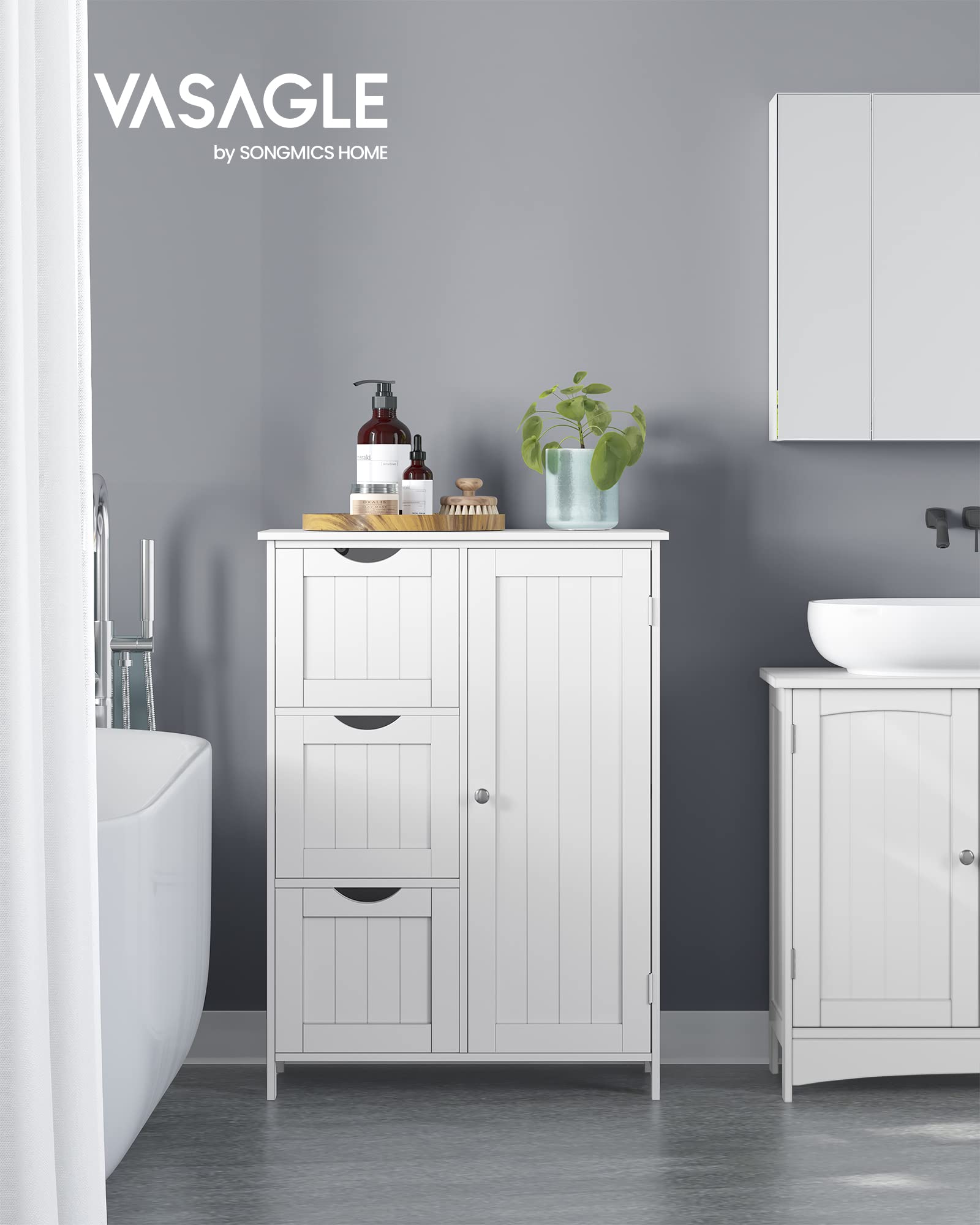 Foto 3 pulgar | Armario De Suelo Para Baño Vasagle Con 3 Cajones, Color Blanco - Venta Internacional.