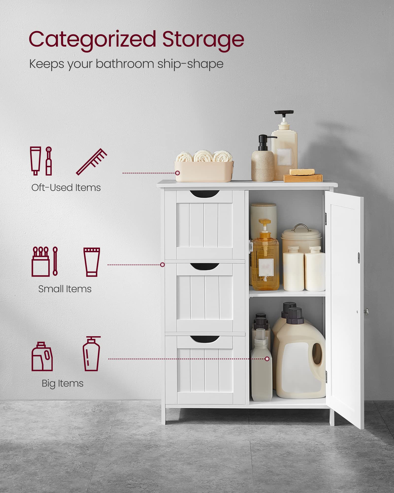 Foto 4 | Armario De Suelo Para Baño Vasagle Con 3 Cajones, Color Blanco - Venta Internacional.